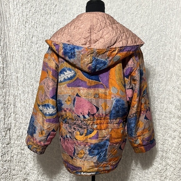 VINTAGE ART TO WEAR SILK HOODED WOMENS MAUVE, BLUE JACKET, SIZE L - Picture 3 of 12